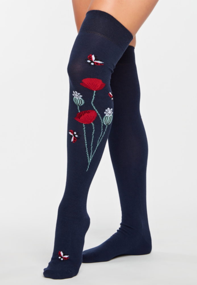 Șosete Damă peste Genuchi, Imprimeu Bubuuze ,Culoare Bleumarin,Engros